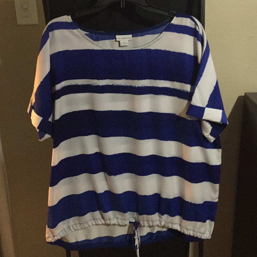 Liz Claiborne blue white dress top 100polyester